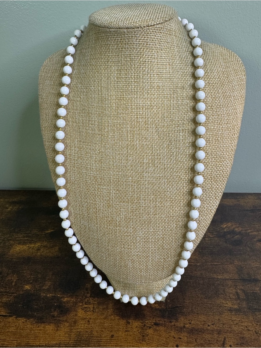 Monet White Beaded Necklace with Gold Accents